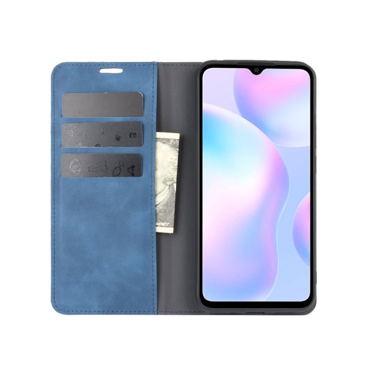 For Xiaomi Redmi 9A Retro-skin Business Magnetic Suction Leather Case with Holder & Card Slots & Wallet