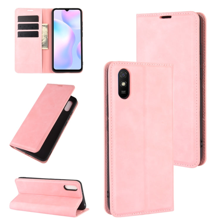 For Xiaomi Redmi 9A Retro-skin Business Magnetic Suction Leather Case with Holder & Card Slots & Wallet