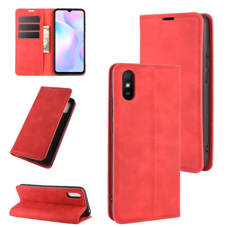 For Xiaomi Redmi 9A Retro-skin Business Magnetic Suction Leather Case with Holder & Card Slots & Wallet
