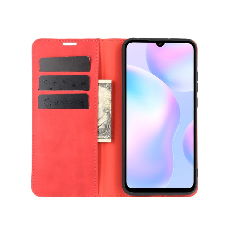 For Xiaomi Redmi 9A Retro-skin Business Magnetic Suction Leather Case with Holder & Card Slots & Wallet
