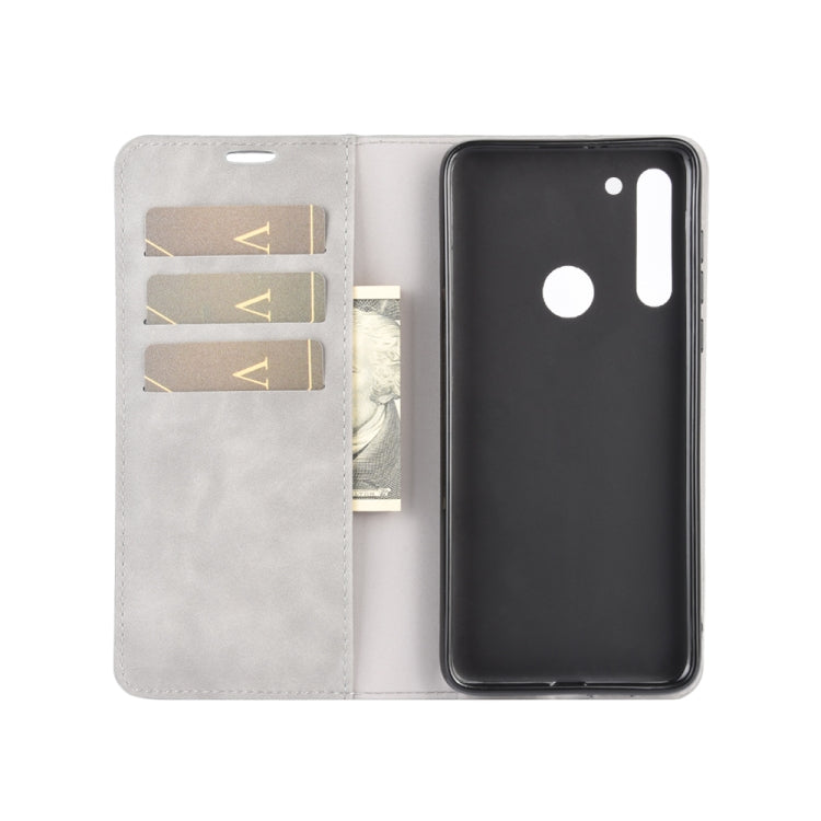 For Motorola Moto G8 Retro-skin Business Magnetic Suction Leather Case with Holder & Card Slots & Wallet