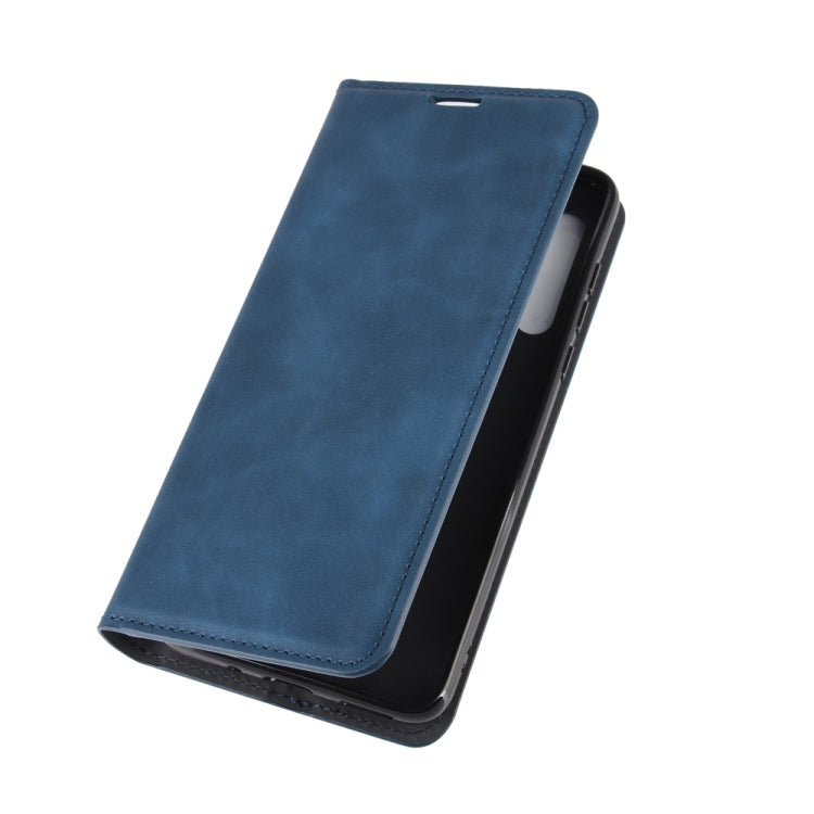 For Motorola Moto G8 Retro-skin Business Magnetic Suction Leather Case with Holder & Card Slots & Wallet