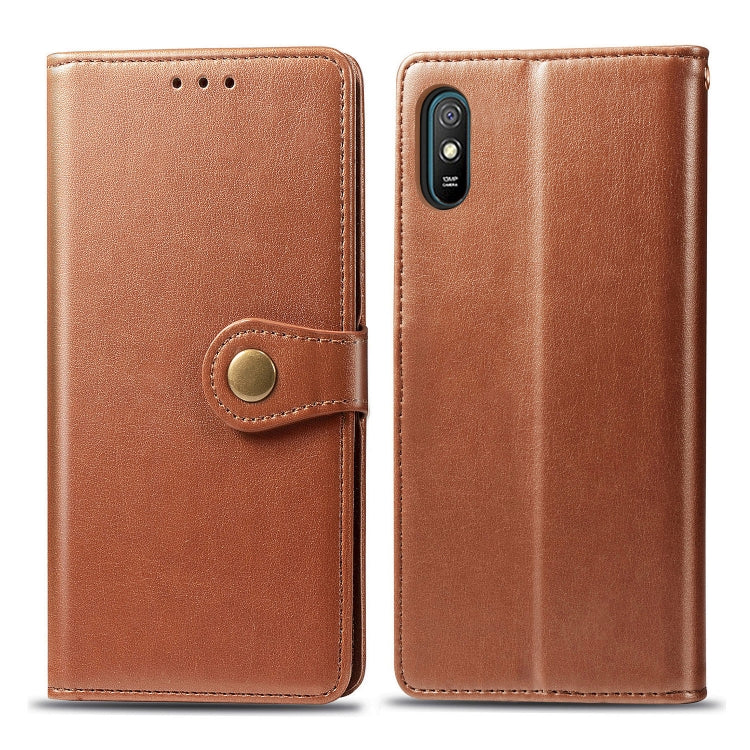 For Xiaomi Redmi 9A Retro Solid Color Leather Buckle Phone Case with Lanyard & Photo Frame & Card Slot & Wallet & Stand Function