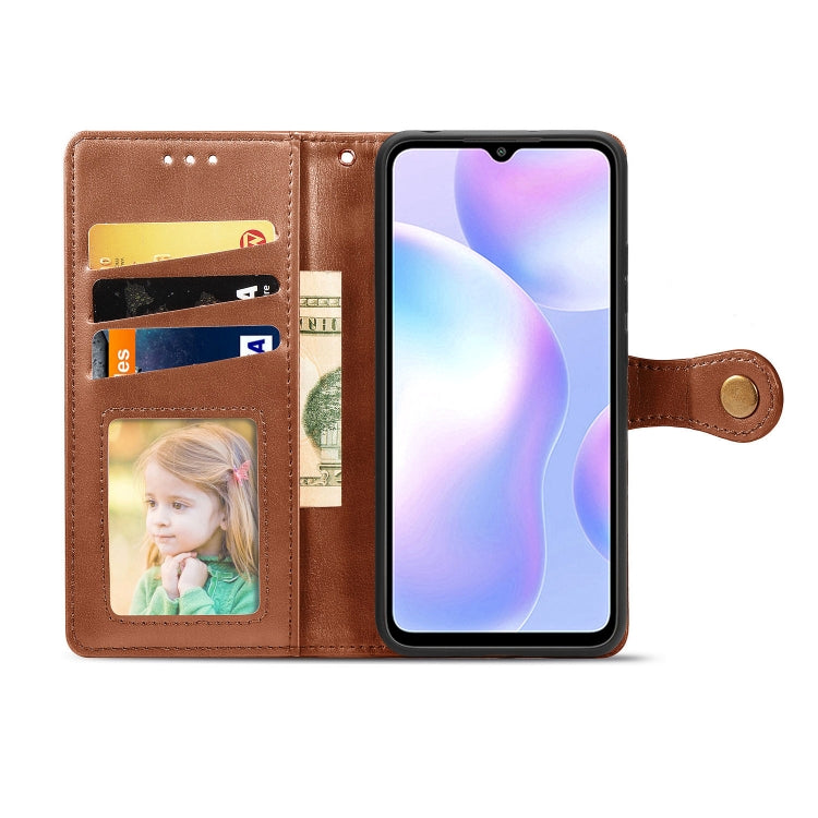 For Xiaomi Redmi 9A Retro Solid Color Leather Buckle Phone Case with Lanyard & Photo Frame & Card Slot & Wallet & Stand Function