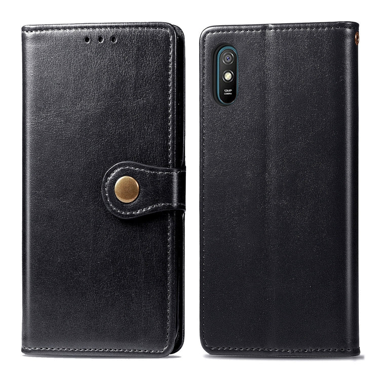 For Xiaomi Redmi 9A Retro Solid Color Leather Buckle Phone Case with Lanyard & Photo Frame & Card Slot & Wallet & Stand Function