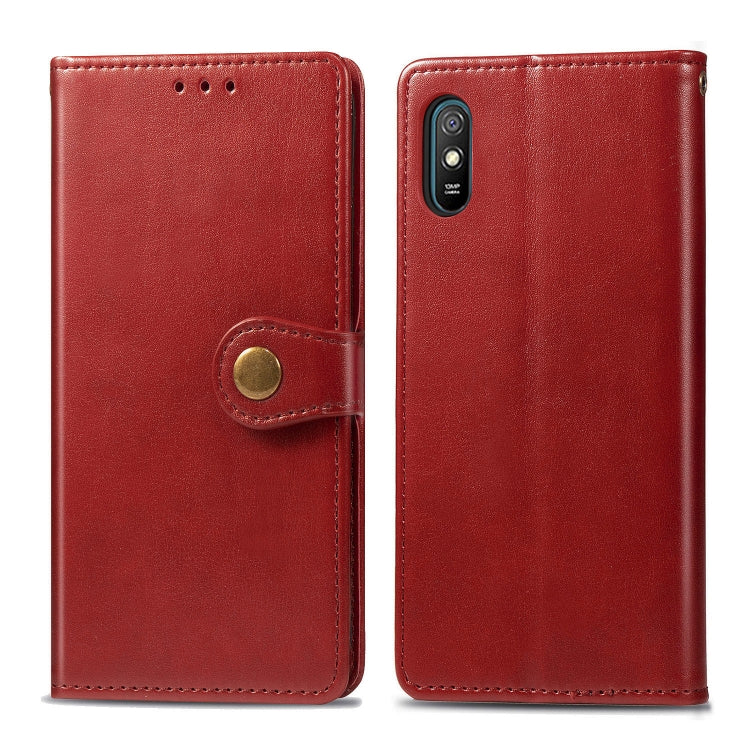 For Xiaomi Redmi 9A Retro Solid Color Leather Buckle Phone Case with Lanyard & Photo Frame & Card Slot & Wallet & Stand Function