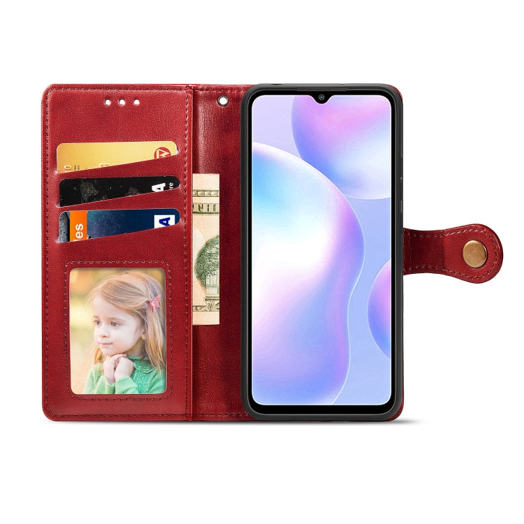 For Xiaomi Redmi 9A Retro Solid Color Leather Buckle Phone Case with Lanyard & Photo Frame & Card Slot & Wallet & Stand Function