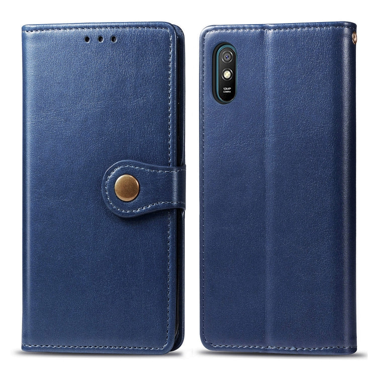 For Xiaomi Redmi 9A Retro Solid Color Leather Buckle Phone Case with Lanyard & Photo Frame & Card Slot & Wallet & Stand Function