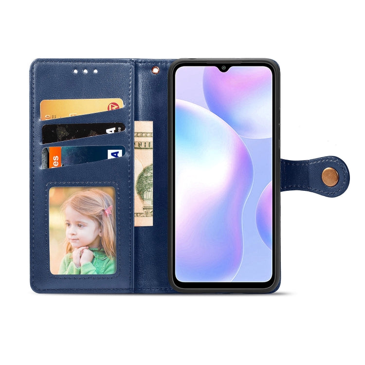 For Xiaomi Redmi 9A Retro Solid Color Leather Buckle Phone Case with Lanyard & Photo Frame & Card Slot & Wallet & Stand Function