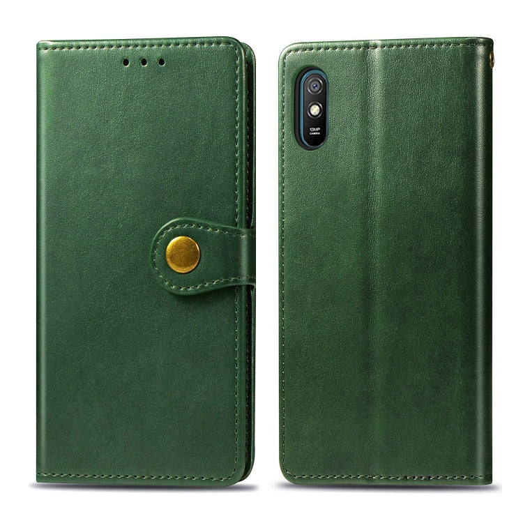 For Xiaomi Redmi 9A Retro Solid Color Leather Buckle Phone Case with Lanyard & Photo Frame & Card Slot & Wallet & Stand Function