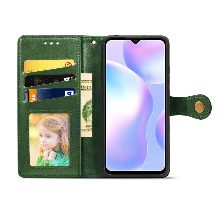 For Xiaomi Redmi 9A Retro Solid Color Leather Buckle Phone Case with Lanyard & Photo Frame & Card Slot & Wallet & Stand Function