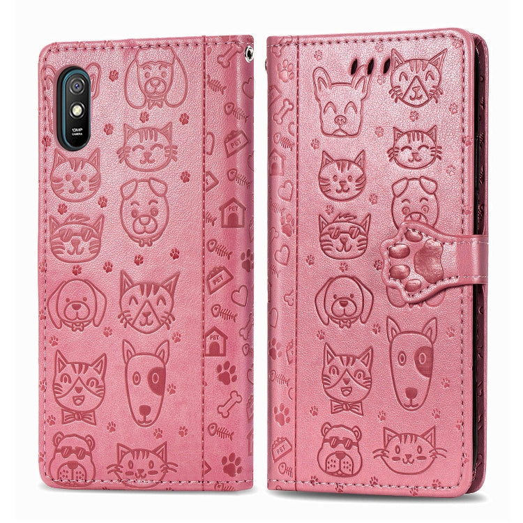 For Xiaomi Redmi 9A Cute Cat and Dog Embossed Horizontal Flip Leather Case with Holder & Card Slots & Wallet & Lanyard