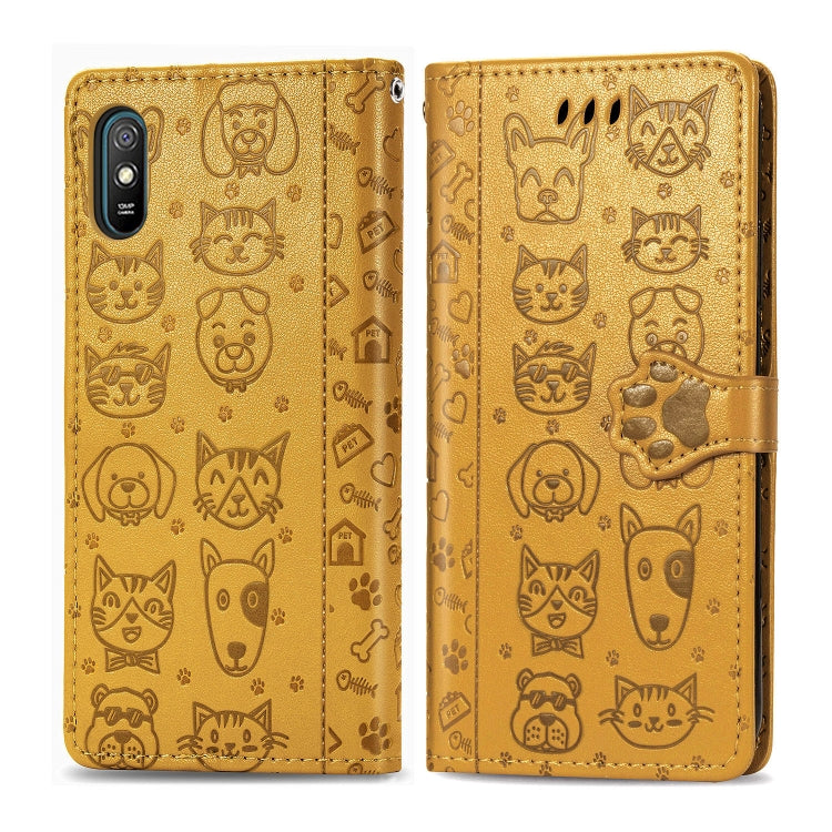 For Xiaomi Redmi 9A Cute Cat and Dog Embossed Horizontal Flip Leather Case with Holder & Card Slots & Wallet & Lanyard