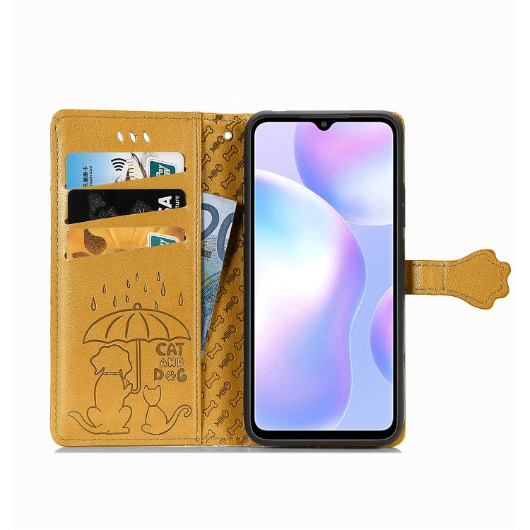 For Xiaomi Redmi 9A Cute Cat and Dog Embossed Horizontal Flip Leather Case with Holder & Card Slots & Wallet & Lanyard