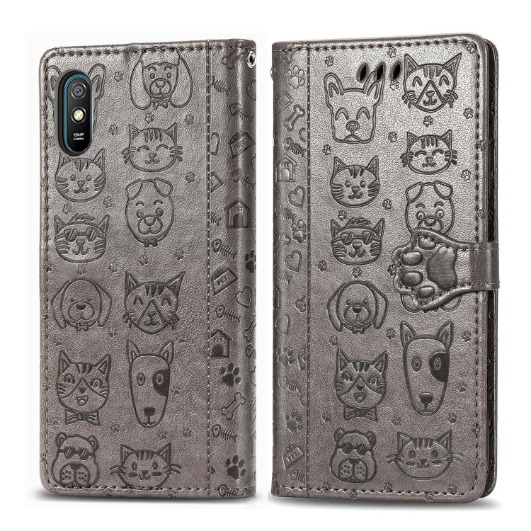 For Xiaomi Redmi 9A Cute Cat and Dog Embossed Horizontal Flip Leather Case with Holder & Card Slots & Wallet & Lanyard