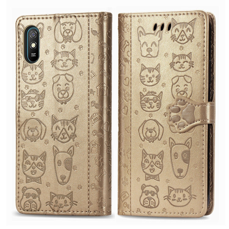 For Xiaomi Redmi 9A Cute Cat and Dog Embossed Horizontal Flip Leather Case with Holder & Card Slots & Wallet & Lanyard