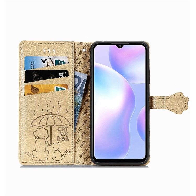For Xiaomi Redmi 9A Cute Cat and Dog Embossed Horizontal Flip Leather Case with Holder & Card Slots & Wallet & Lanyard