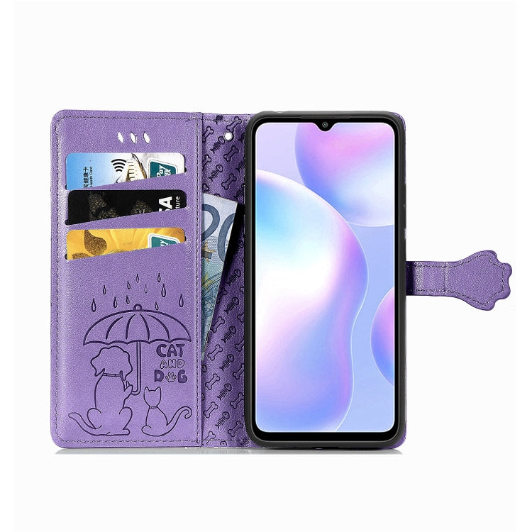 For Xiaomi Redmi 9A Cute Cat and Dog Embossed Horizontal Flip Leather Case with Holder & Card Slots & Wallet & Lanyard