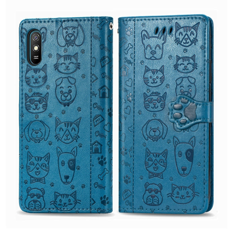 For Xiaomi Redmi 9A Cute Cat and Dog Embossed Horizontal Flip Leather Case with Holder & Card Slots & Wallet & Lanyard