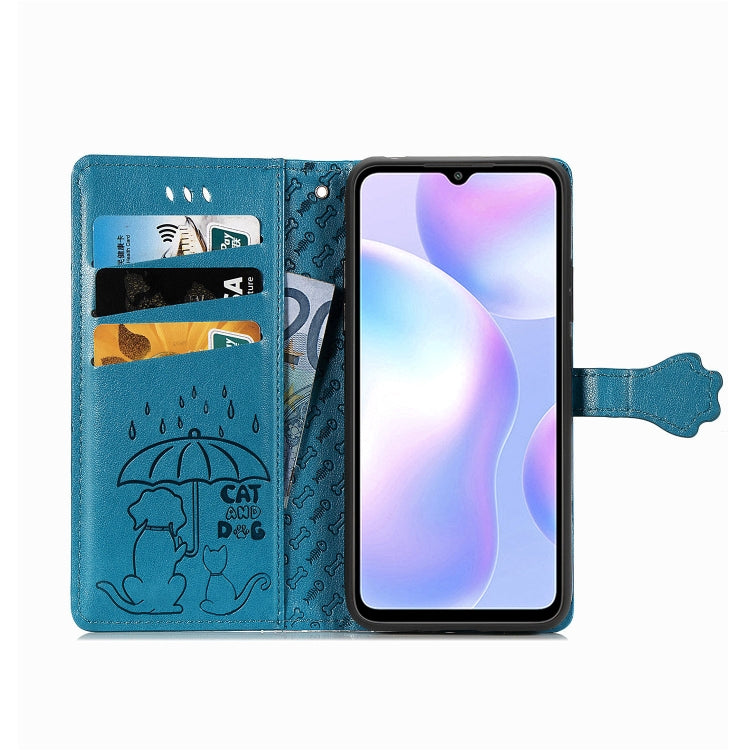 For Xiaomi Redmi 9A Cute Cat and Dog Embossed Horizontal Flip Leather Case with Holder & Card Slots & Wallet & Lanyard