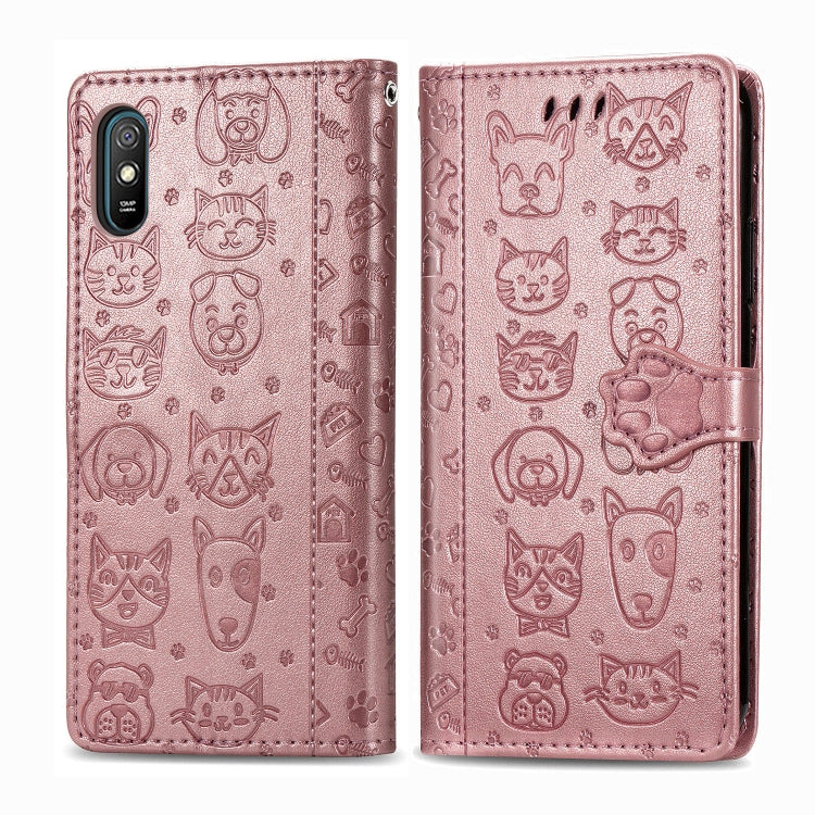 For Xiaomi Redmi 9A Cute Cat and Dog Embossed Horizontal Flip Leather Case with Holder & Card Slots & Wallet & Lanyard