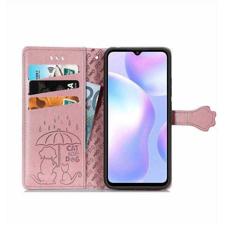 For Xiaomi Redmi 9A Cute Cat and Dog Embossed Horizontal Flip Leather Case with Holder & Card Slots & Wallet & Lanyard