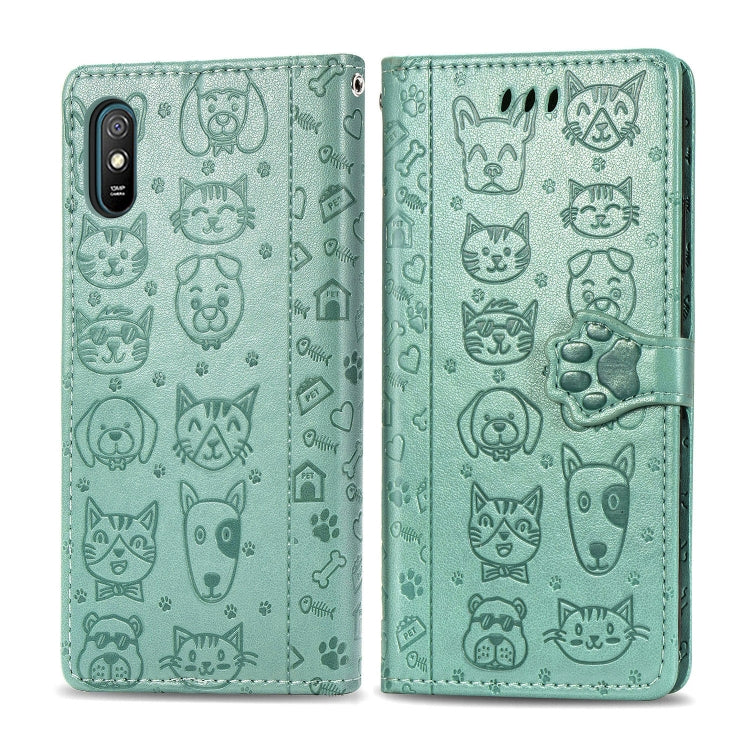 For Xiaomi Redmi 9A Cute Cat and Dog Embossed Horizontal Flip Leather Case with Holder & Card Slots & Wallet & Lanyard