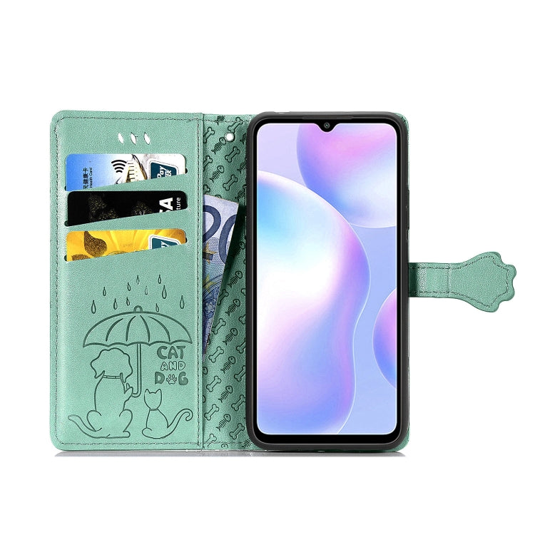 For Xiaomi Redmi 9A Cute Cat and Dog Embossed Horizontal Flip Leather Case with Holder & Card Slots & Wallet & Lanyard