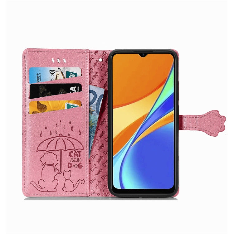 For Xiaomi Redmi 9C Cute Cat and Dog Embossed Horizontal Flip Leather Case with Holder & Card Slots & Wallet & Lanyard