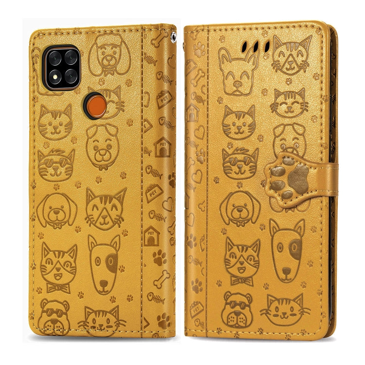 For Xiaomi Redmi 9C Cute Cat and Dog Embossed Horizontal Flip Leather Case with Holder & Card Slots & Wallet & Lanyard