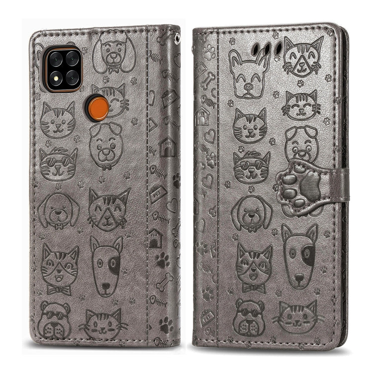 For Xiaomi Redmi 9C Cute Cat and Dog Embossed Horizontal Flip Leather Case with Holder & Card Slots & Wallet & Lanyard