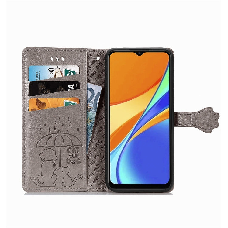 For Xiaomi Redmi 9C Cute Cat and Dog Embossed Horizontal Flip Leather Case with Holder & Card Slots & Wallet & Lanyard