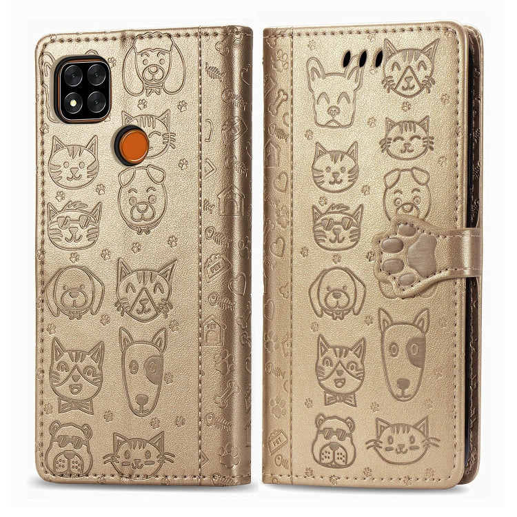 For Xiaomi Redmi 9C Cute Cat and Dog Embossed Horizontal Flip Leather Case with Holder & Card Slots & Wallet & Lanyard