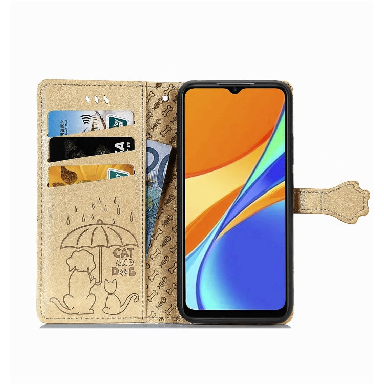 For Xiaomi Redmi 9C Cute Cat and Dog Embossed Horizontal Flip Leather Case with Holder & Card Slots & Wallet & Lanyard