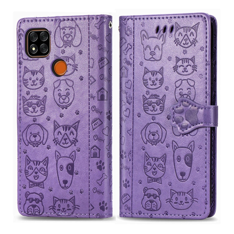 For Xiaomi Redmi 9C Cute Cat and Dog Embossed Horizontal Flip Leather Case with Holder & Card Slots & Wallet & Lanyard