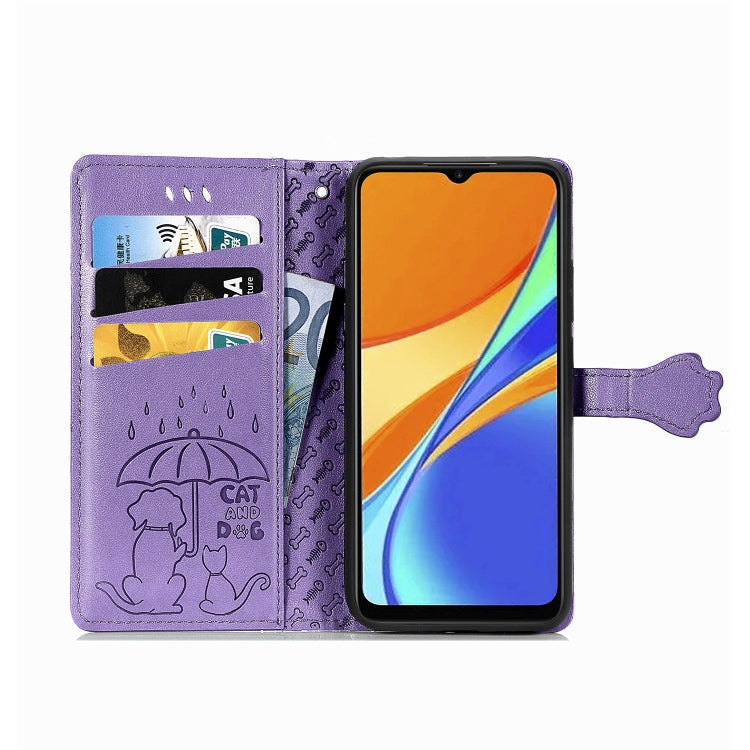 For Xiaomi Redmi 9C Cute Cat and Dog Embossed Horizontal Flip Leather Case with Holder & Card Slots & Wallet & Lanyard