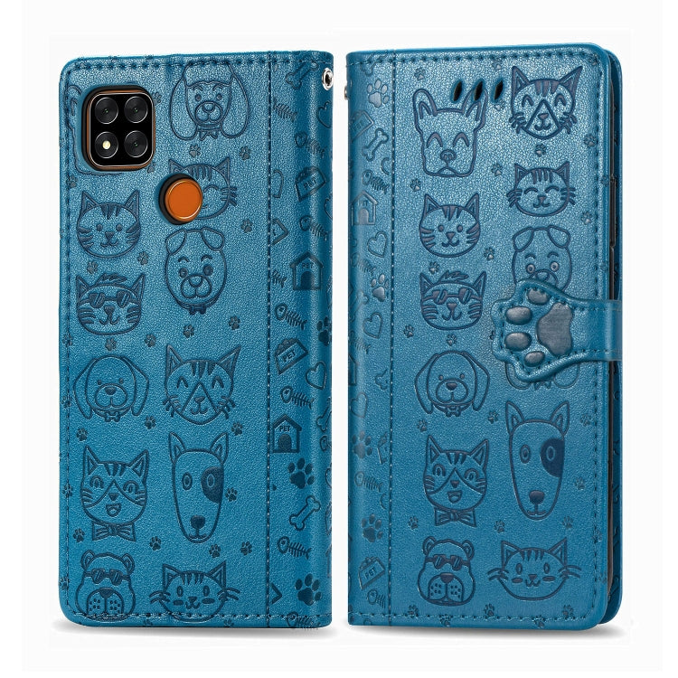 For Xiaomi Redmi 9C Cute Cat and Dog Embossed Horizontal Flip Leather Case with Holder & Card Slots & Wallet & Lanyard