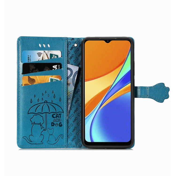 For Xiaomi Redmi 9C Cute Cat and Dog Embossed Horizontal Flip Leather Case with Holder & Card Slots & Wallet & Lanyard