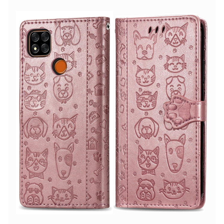 For Xiaomi Redmi 9C Cute Cat and Dog Embossed Horizontal Flip Leather Case with Holder & Card Slots & Wallet & Lanyard