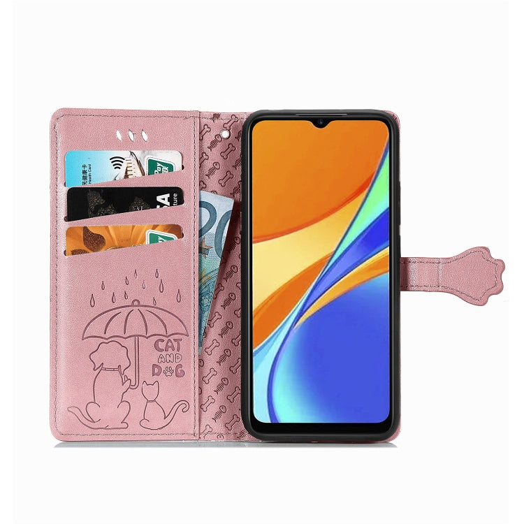 For Xiaomi Redmi 9C Cute Cat and Dog Embossed Horizontal Flip Leather Case with Holder & Card Slots & Wallet & Lanyard