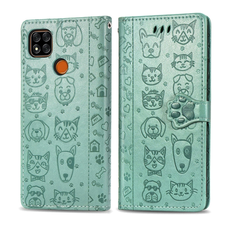 For Xiaomi Redmi 9C Cute Cat and Dog Embossed Horizontal Flip Leather Case with Holder & Card Slots & Wallet & Lanyard