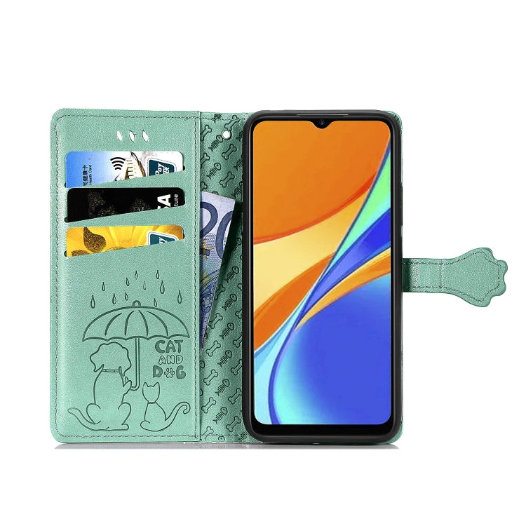 For Xiaomi Redmi 9C Cute Cat and Dog Embossed Horizontal Flip Leather Case with Holder & Card Slots & Wallet & Lanyard