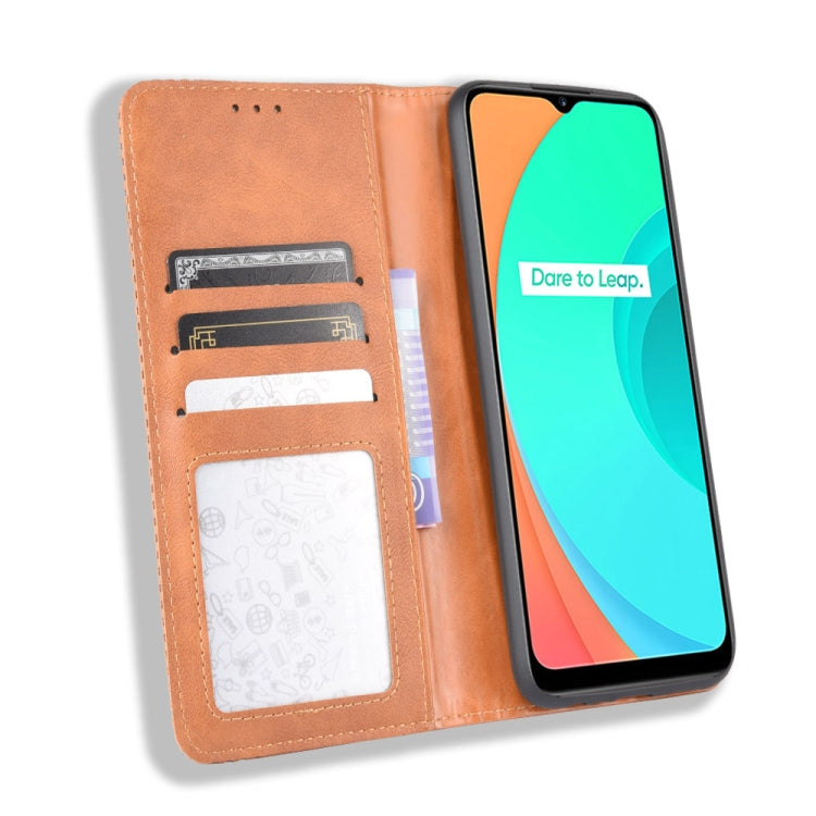 For OPPO Realme C11 Magnetic Buckle Retro Crazy Horse Texture Horizontal Flip Leather Case with Holder & Card Slots & Photo Frame