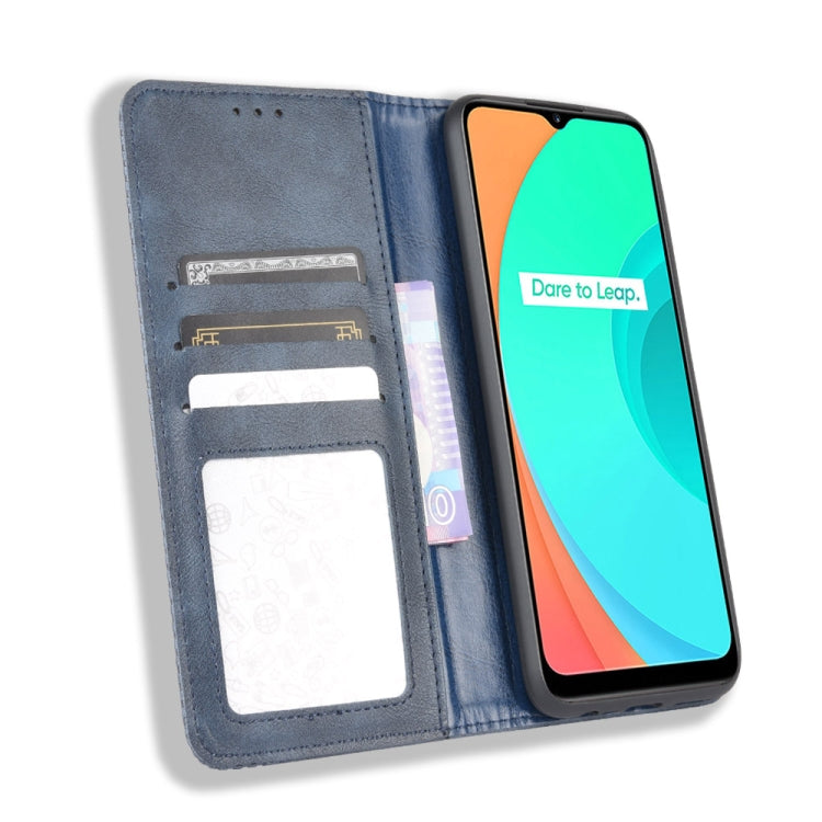 For OPPO Realme C11 Magnetic Buckle Retro Crazy Horse Texture Horizontal Flip Leather Case with Holder & Card Slots & Photo Frame