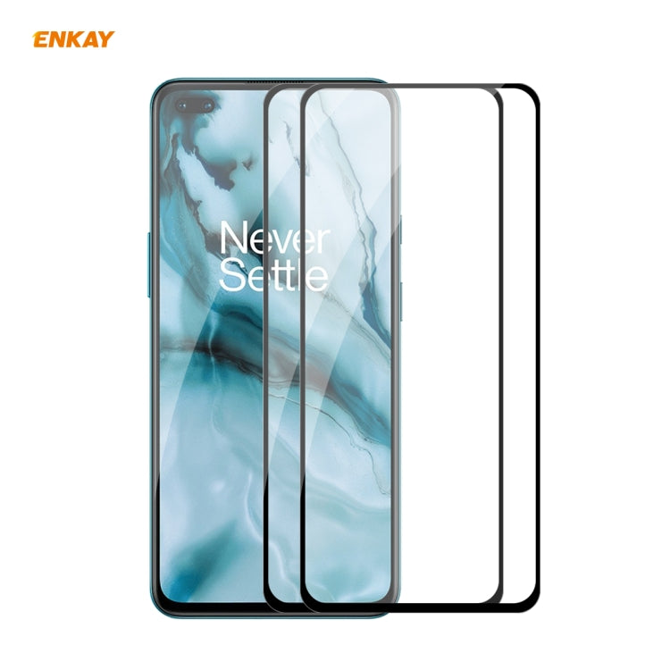For OnePlus Nord 2 PCS ENKAY Hat-Prince Full Glue 0.26mm 9H 2.5D Tempered Glass Full Coverage Film