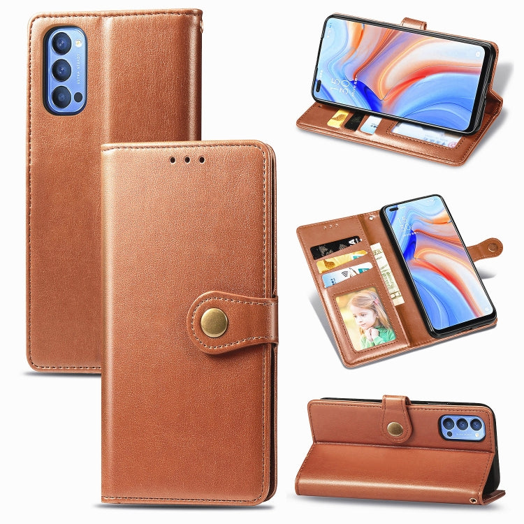For OPPO Reno 4 Retro Solid Color Leather Buckle Phone Case with Lanyard & Photo Frame & Card Slot & Wallet & Stand Function