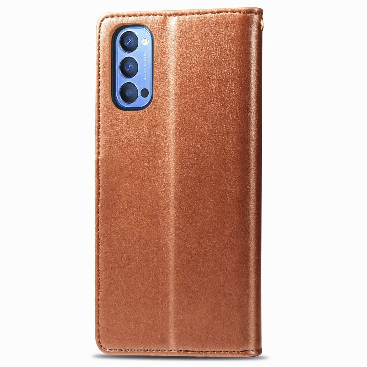 For OPPO Reno 4 Retro Solid Color Leather Buckle Phone Case with Lanyard & Photo Frame & Card Slot & Wallet & Stand Function