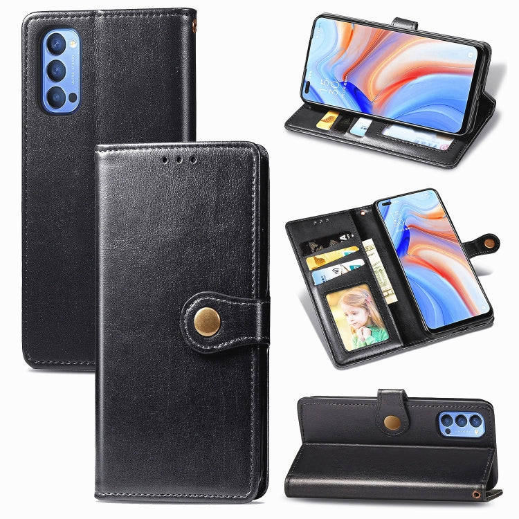 For OPPO Reno 4 Retro Solid Color Leather Buckle Phone Case with Lanyard & Photo Frame & Card Slot & Wallet & Stand Function