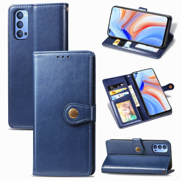 For OPPO Reno 4 Retro Solid Color Leather Buckle Phone Case with Lanyard & Photo Frame & Card Slot & Wallet & Stand Function