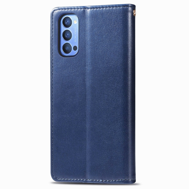 For OPPO Reno 4 Retro Solid Color Leather Buckle Phone Case with Lanyard & Photo Frame & Card Slot & Wallet & Stand Function